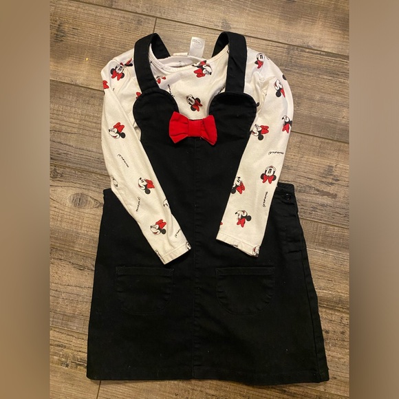 H&M Disney 2-piece Minnie Mouse black denim Jumper and Long sleeve set - Picture 2 of 5